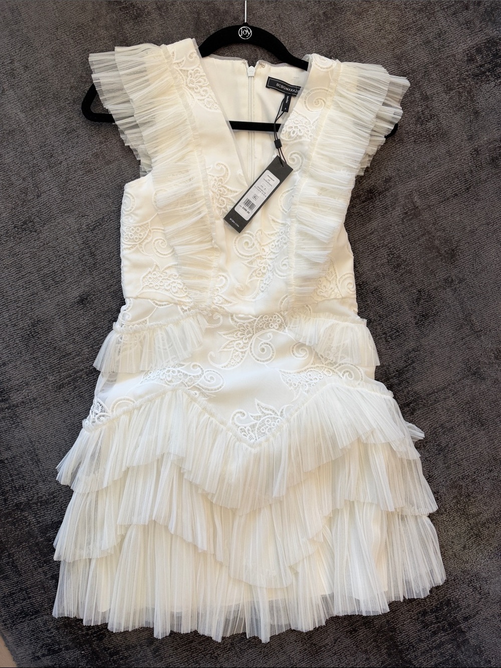 BCBGMaxAzria Ivory Ruffle & Lace Tiered Mini Dress